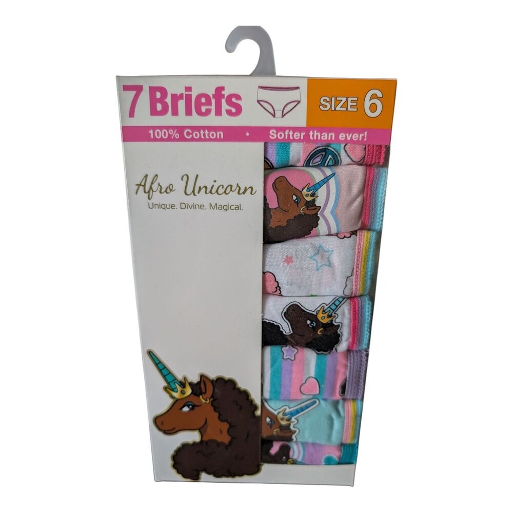 Afro Unicorn Girls 100% Cotton Underwear Briefs Size 6 NEW 7 Pack Unicorn 🦄🦄🦄